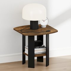 TIDUR Night Stand, 2-Tier Open Shelf Design, Amber Pine