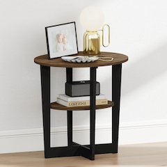 TIDUR Night Stand, 2-Tier Oval, Open Shelf Bedside Table, Columbia Walnut
