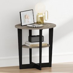 TIDUR Night Stand, 2-Tier Oval, Open Shelf Bedside Table, French Oak