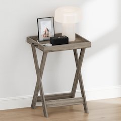 CLASSIC Night Stand, Square Nightstand with X-Legs, Tray Table, French Oak