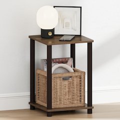 TURN-N-TUBE Night Stand, 2-Tier Open Shelf Design, Walnut