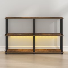 TURN-N-TUBE Display Shelf with LED Lights, Corner Shelf, Amber Pine