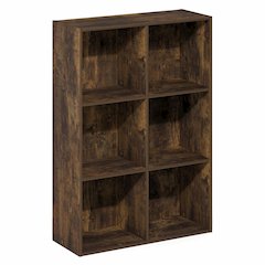 LUDER Book Shelf, 6-Cube Bookshelf, Bookcase with Open Shelves, Amber Pine