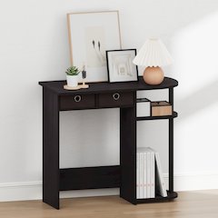 JAYA 32-Inch Black Entryway Table with 2 Fabric Drawers, Dark Walnut
