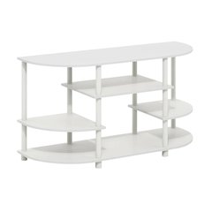 White Corner TV Stand with Solid Rubberwood and Walnut Veneers, Modern Design