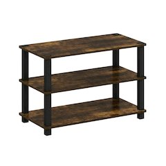 Brown 3-Tier Shoe Rack, Amber Composite Wood, PVC Tubes, Tool-Free
