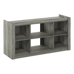 Wooden TV stand, open shelves, storage compartments, French Oak Grey finish