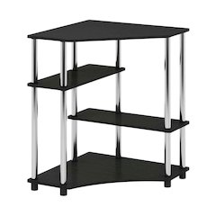 Corner Desk With Shelves In Brown And Stainless Steel For Home Office Use