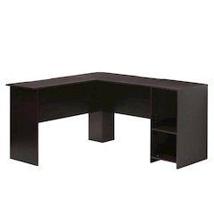 L-Shaped Desk, Bookshelves in Espresso Finish, Space-Saving Computer Workstation