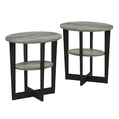 Modern French Oak Grey and Black Oval End Table Set (2)