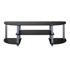 Wide TV Stand with Black and Grey Finish, Composite Wood and PVC Tubes