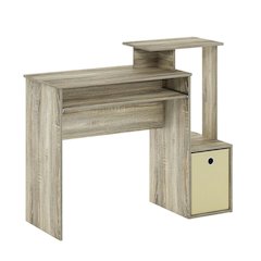 Sonoma Oak and Ivory Office Desk with Storage Bin, Compact Computer Workstation
