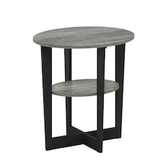 Grey oval end table with stylish French oak finish and modern design