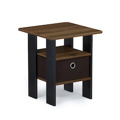 TIDUR Night Stand, Open Shelf, Storage Bin, Columbia Walnut