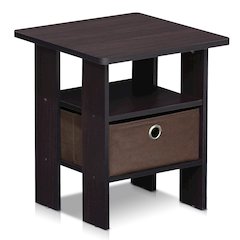 TIDUR Night Stand, Open Shelf, Storage Bin, Dark Walnut