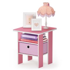 TIDUR Night Stand, Open Shelf, Storage Bin, Pink