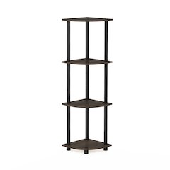 Turn-N-Tube 4-Tier Corner Shelf, Toolless Assembly, Dark Brown Grain