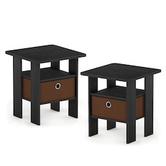 TIDUR Night Stand Set of 2, Open Shelf, Storage Bin, Americano