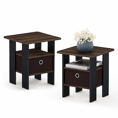 TIDUR Night Stand Set of 2, Open Shelf, Storage Bin, Columbia Walnut