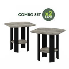 TIDUR Night Stand Set of 2, Storage Shelf, Round Corner, French Oak