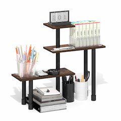 TURN-N-TUBE 3-Tier Desktop Organizer, Adjustable Shelf, Amber Pine