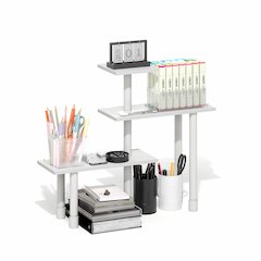 TURN-N-TUBE 3-Tier Desktop Organizer, Adjustable Shelf, White