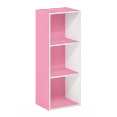 LUDER 3-Cube Kids Book Shelf, Toy Storage, 9.3x12x31.5, White/Pink