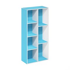 LUDER 7-Cube Kids Book Shelf, Toy Storage, 9.4x19.5x41.7, White/Light Blue