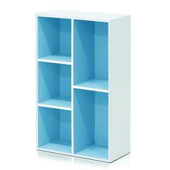 LUDER 5-Cube Kids Book Shelf, Toy Storage, 9.4x19.5x31.5, White/Light Blue