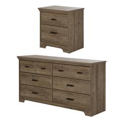 Versa 6-Drawer Double Dresser and Nightstand Set, Weathered Oak