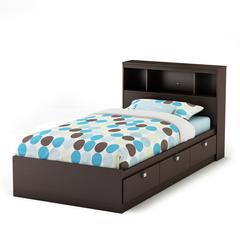 South Shore Spark Twin Storage Bed and Bookcase Headboard, Chocolate