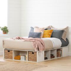 Avilla Storage Bed with Baskets, Winter Oak and Rattan, W56 x D76.75 x H13.75