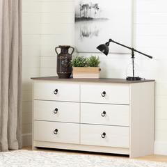 Plenny 6-Drawer Double Dresser, White Wash and Weathered Oak, W52 x D19 x H31.25
