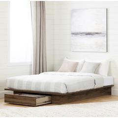 Tao Platform Bed with Drawer, Natural Walnut
