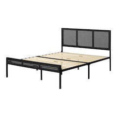 Hoya Metal Platform Bed with Natural Cane, Pure Black