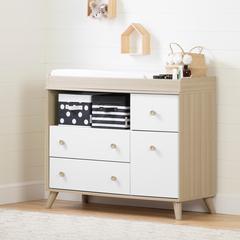 Yodi Changing Table with Drawers, Soft Elm and Pure White