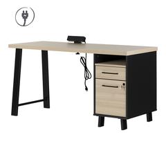 Kozack Computer Desk with Power Bar, Soft Elm and Matte Black