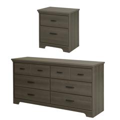 Versa 6-Drawer Double Dresser and Nightstand Set, Gray Maple