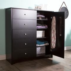 South Shore Vito Door Chest with 5 Drawers, Pure Black