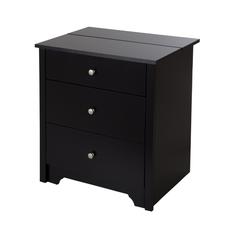South Shore Vito Nightstand with Charging Station and Drawers, Pure Black