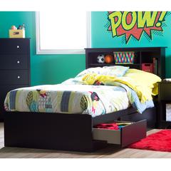 South Shore Vito Twin Mates Bed (39") with 3 Drawers, Pure Black