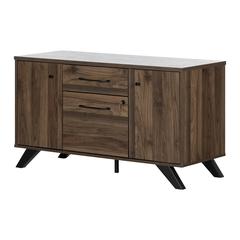 Helsy 2-Drawer Credenza with Doors, Natural Walnut