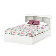 South Shore Step One Full Size Mates Bed with Drawers and Bookcase Headboard (54'') Set, Pure White