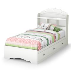 South Shore Tiara Twin Mates Bed with Drawers and Bookcase Headboard (39'') Set, Pure White