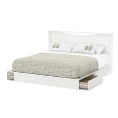 South Shore Step One King Platform Bed (78") with Drawers, Pure White
