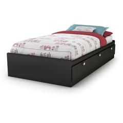South Shore Spark Twin Mates Bed (39'') with 3 Drawers, Pure Black
