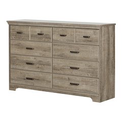 Versa 8-Drawer Double Dresser, Weathered Oak