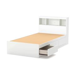 Reevo Mates Bed With Bookcase Headboard Set, Pure White
