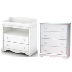 South Shore Angel Changing Table and 4-Drawer Chest Set, Pure White