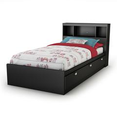 South Shore Spark Twin Mates Bed with Drawers and Bookcase Headboard (39'') Set, Pure Black